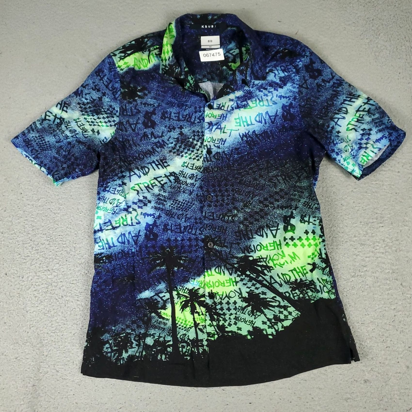 Ksubi ksubi Shirt XS Blue Abstract Palm Tree Print Camp Collar Button Up Mens XS Blue Abstract Palm Tree Print Shirt Size US XS / EU 42 / 0 - 2 Thumbnail
