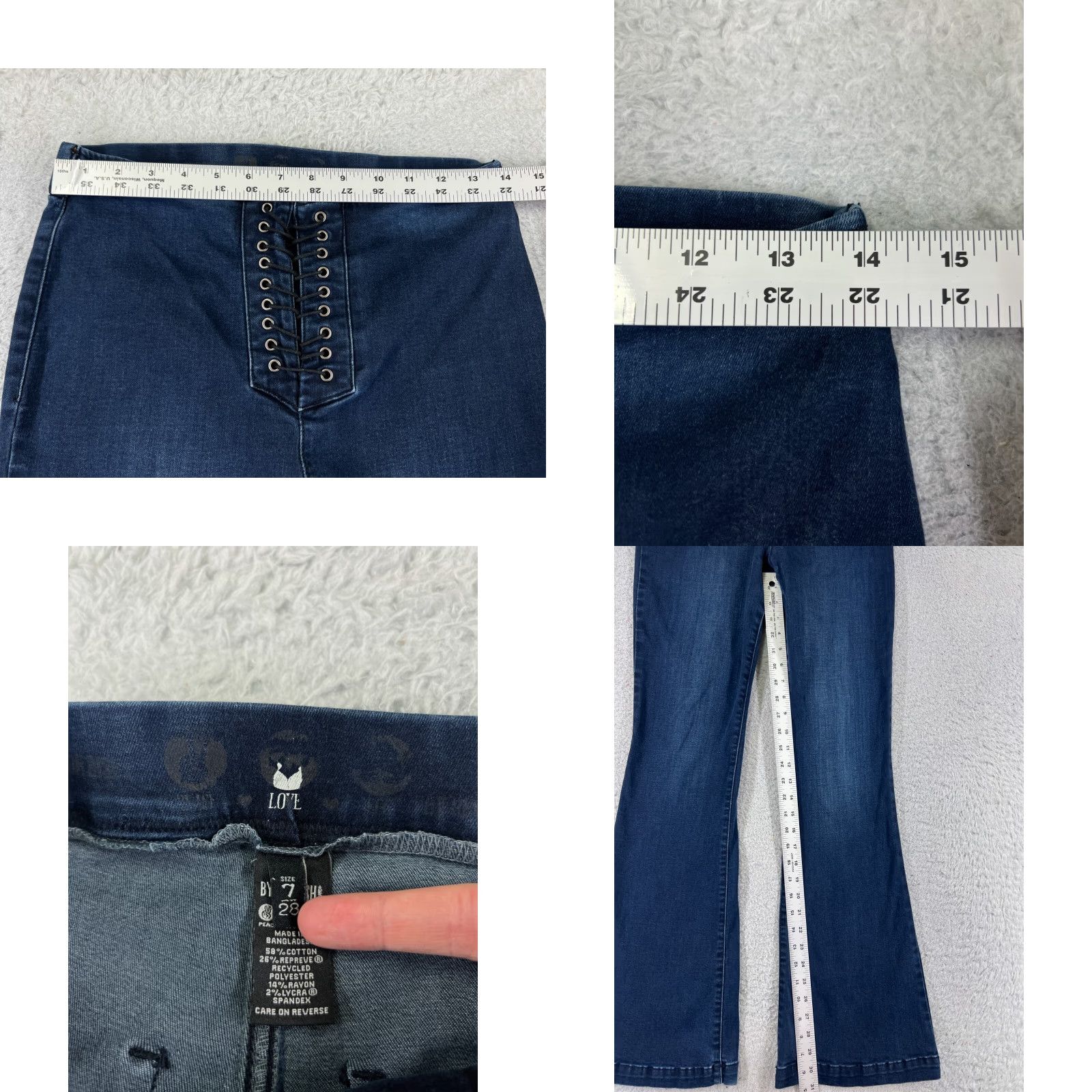 Vintage Peace Love World Jeans Womens 7 Blue Denim Flare Pullon Lace Up Cotton Jeans Size 28" / US 6 / IT 42 - 8 Thumbnail