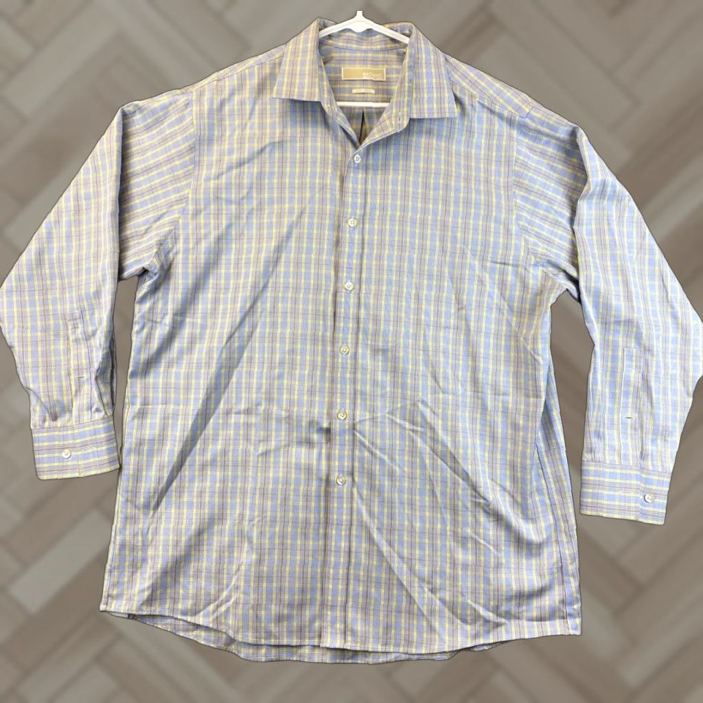 Michael Kors Michael Kors Mens Shirt Long Sleeve Plaid Casual Dress Shirt XXL Blue Yellow Cotton Size US XXL / EU 58 / 5 - 1 Thumbnail