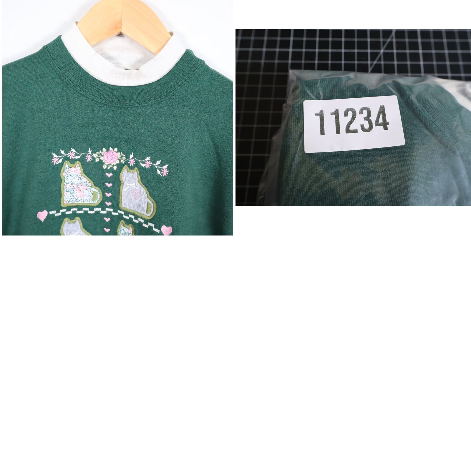 Vintage VINTAGE 90s Flower Cat Sweatshirt Women Large Green Embroidered Mock Neck VTG Grandma Size L / US 10 / IT 46 - 9 Thumbnail