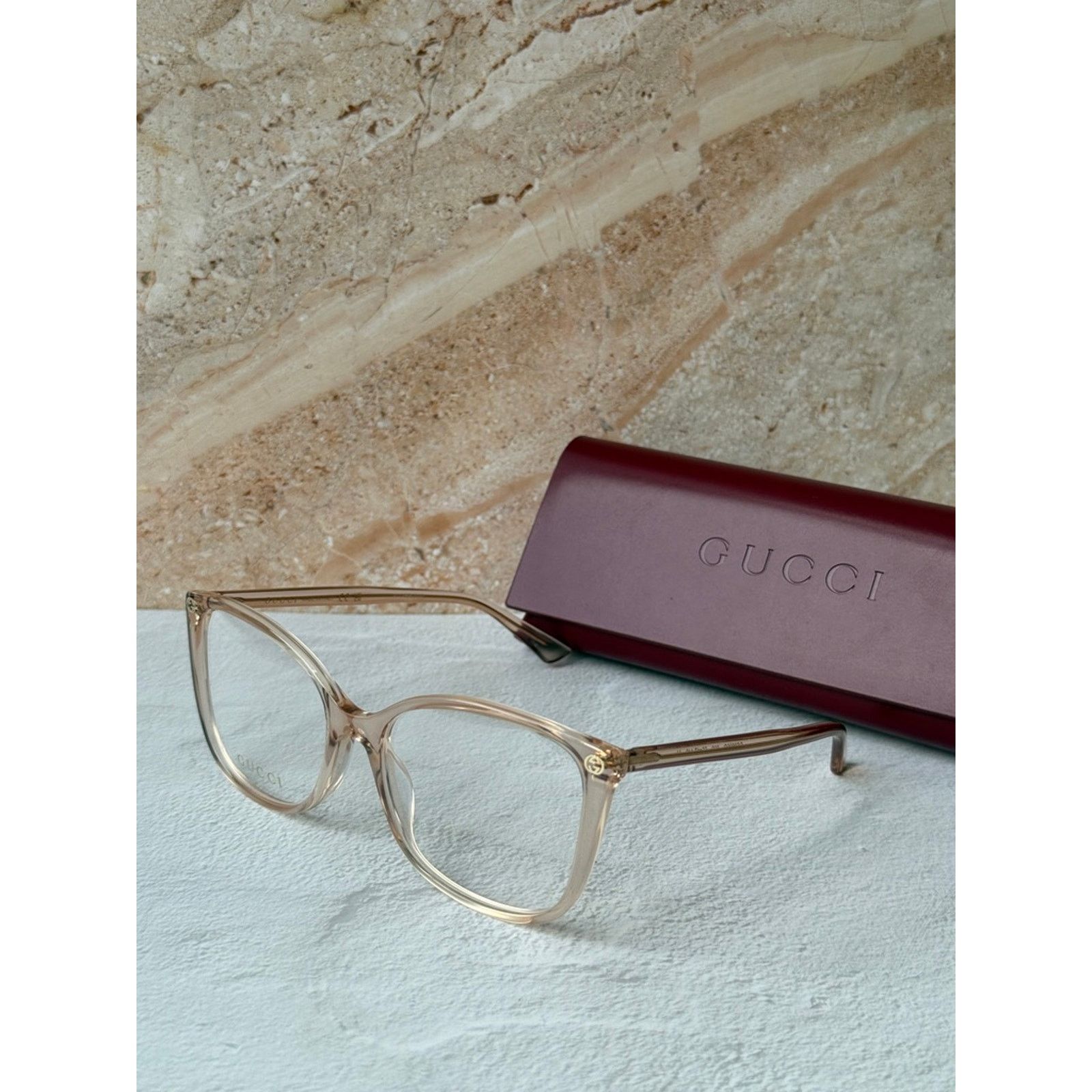 Gucci NEW Gucci GG0026O Nude Pink Cat Eye Eyeglasses Frames Size ONE SIZE - 4 Thumbnail