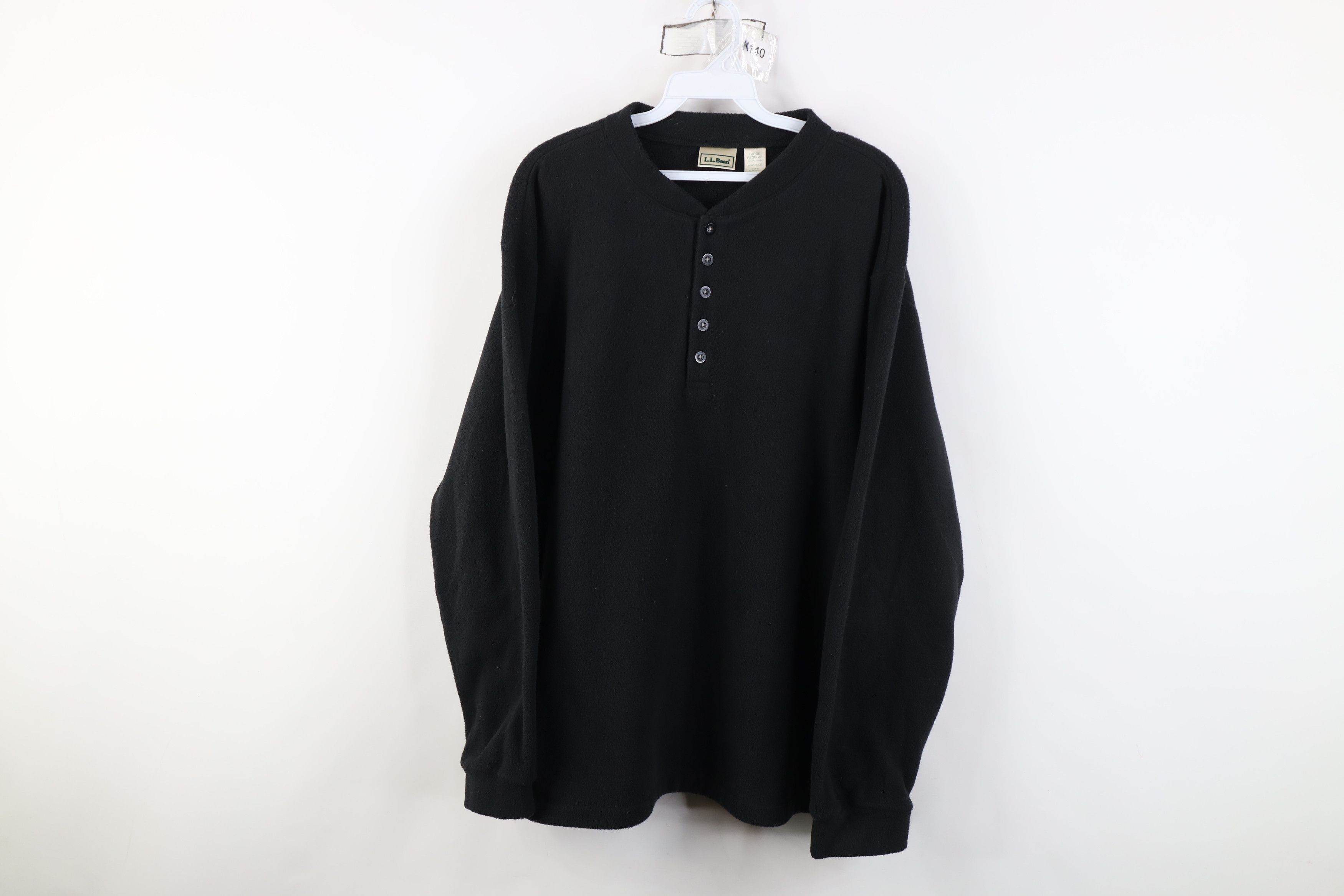 L.L. Bean Vintage 90s LL Bean Faded Blank Fleece Henley Sweater Black Size US L / EU 52-54 / 3 - 1 Thumbnail