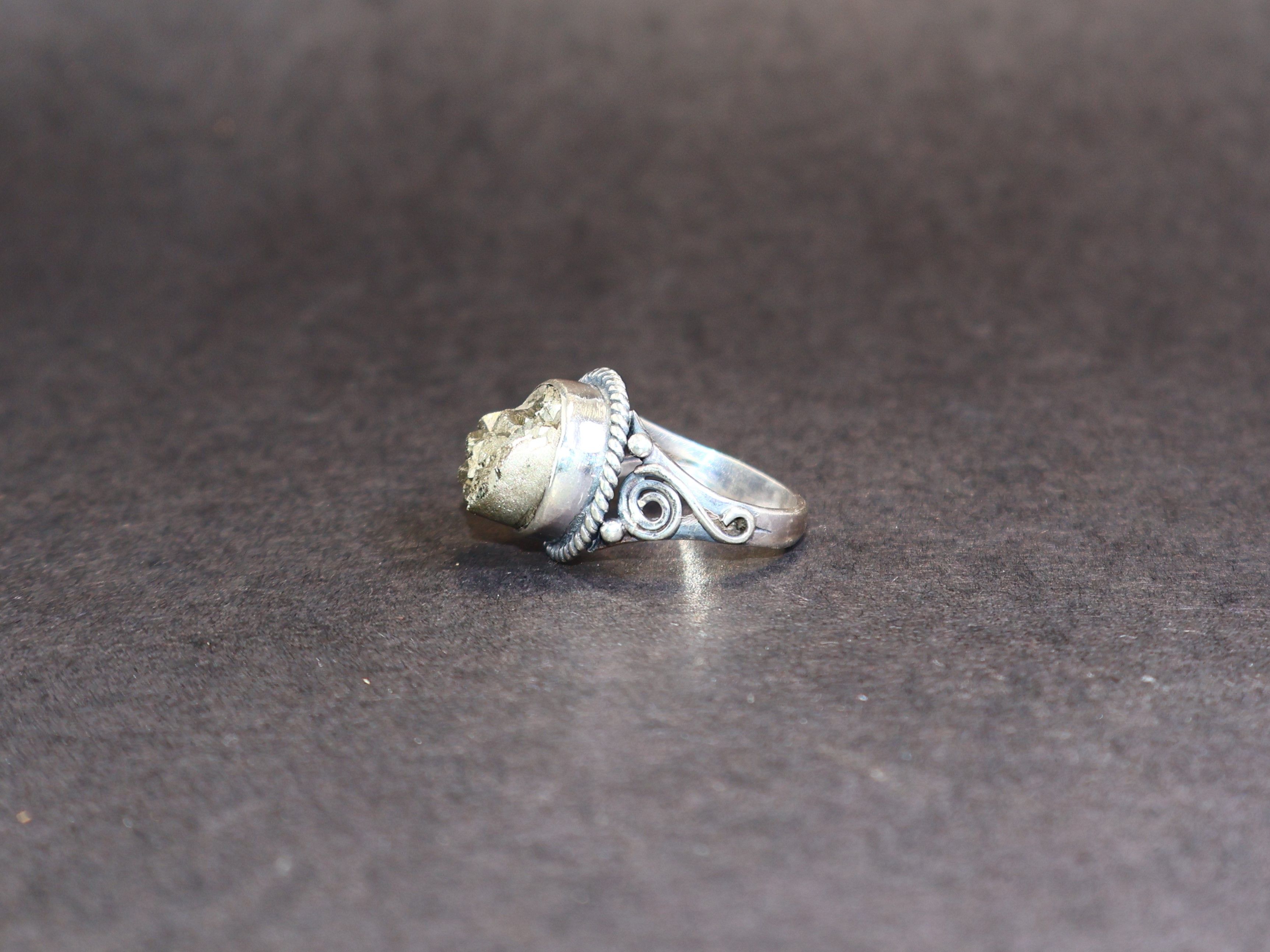 Handmade Pyrite ring, Round ring, Sterling Silver Handmade Gemstone Size ONE SIZE - 4 Thumbnail