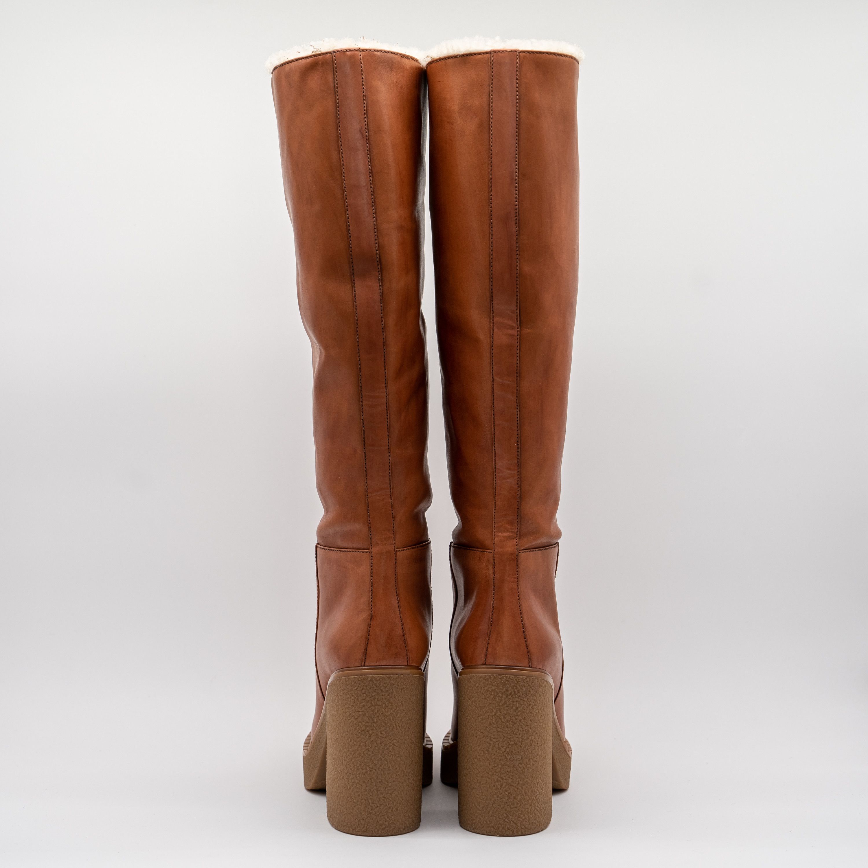 Prada 40eu 10 US Prada Cognac Shearling Fur Block Heel Boots Brown Size US 10 / IT 40 - 4 Thumbnail