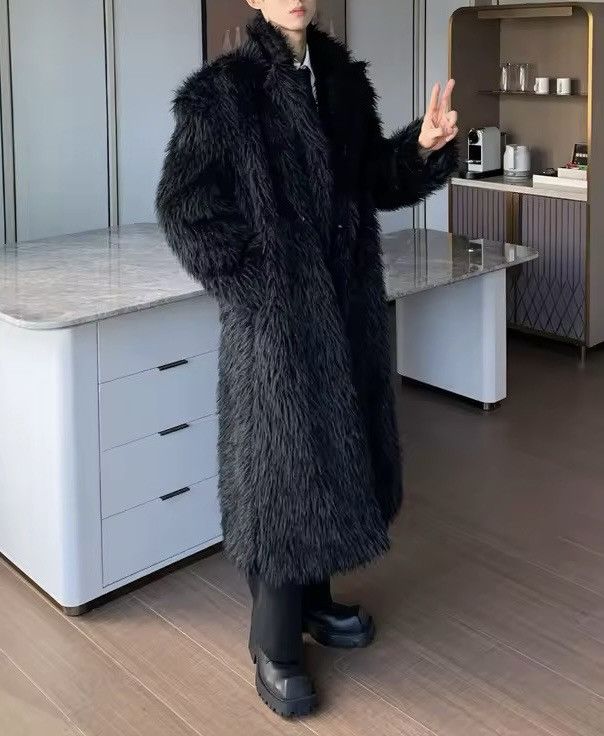 Japanese Brand Basic Midi Streetwear Black Faux Fur Warm Jacket Coat Size US L / EU 52-54 / 3 - 6 Thumbnail
