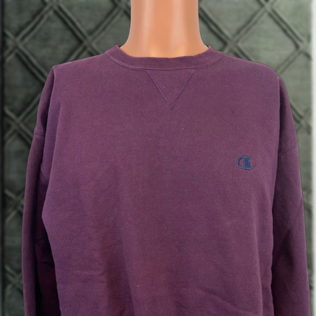 VINTAGE Champion Sweatshirt Crewneck Basic Embroidered C Logo Purple XL Men Adults Regular Size XL Purple Embroidered Champion 2000s Sweatshirt Mens