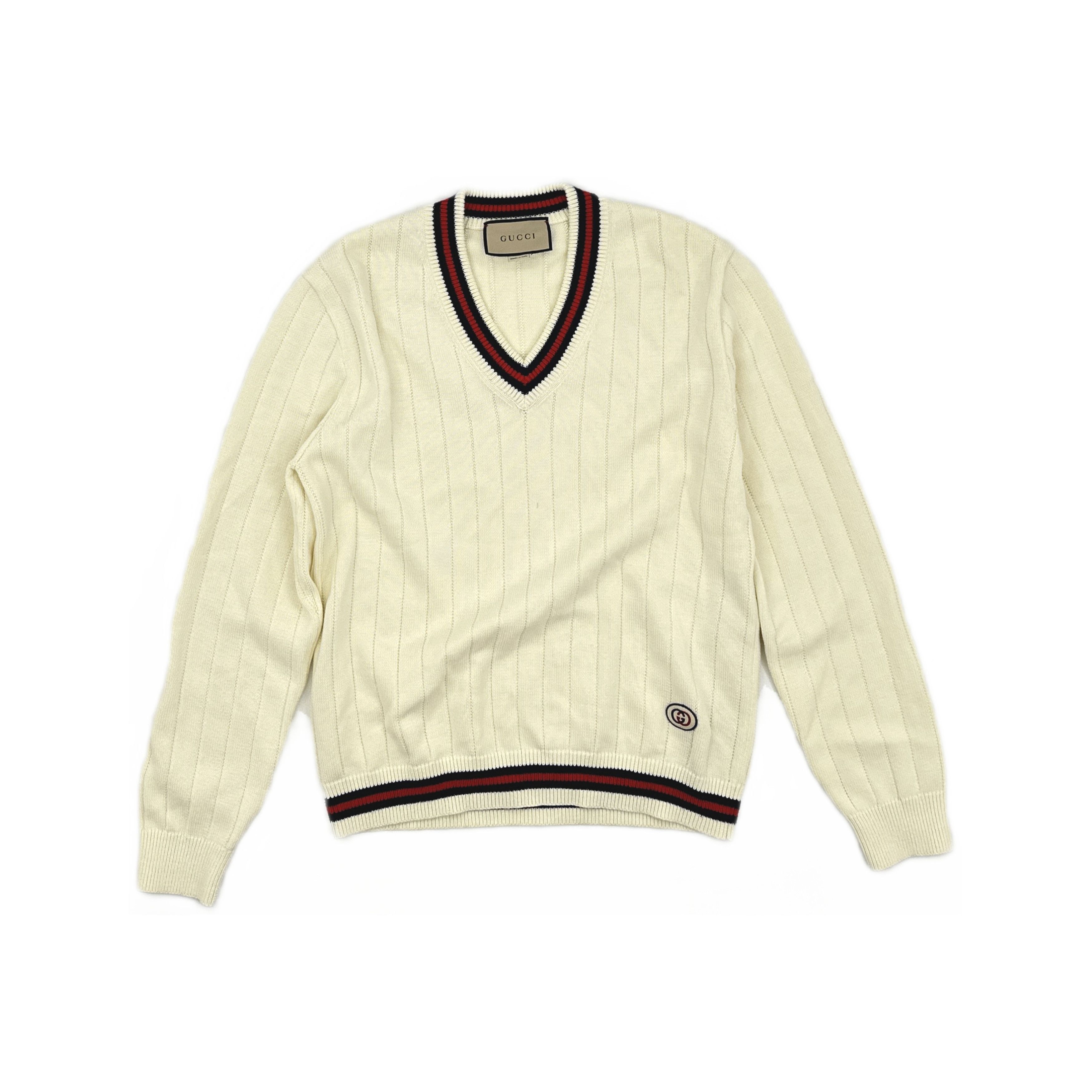 Gucci Gucci Striped Trim V-Neck Sweater Size S Size US S / EU 44-46 / 1 - 1 Thumbnail