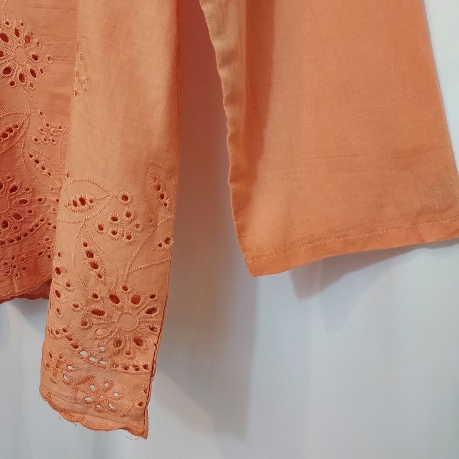 Other Light Pink Orange Floral Eyelet Lace Tunic Top Shirt Blouse Size XXL / US 16-18 / IT 52-54 - 8 Thumbnail