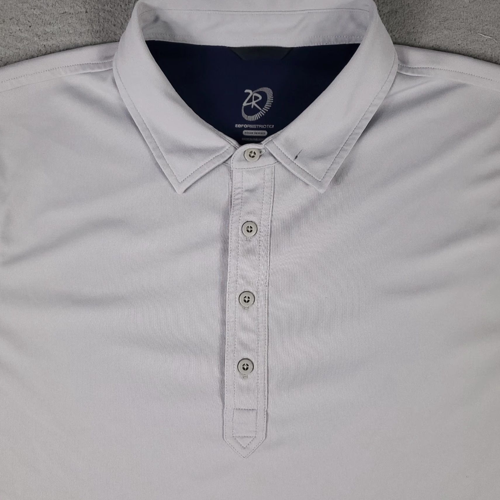 Vintage Zero Restriction Polo Shirt Mens Large Gray Solid Short Sleeve Polo Men L Gray Logo Button Modern Preppy Sports Shirt Size US L / EU 52-54 / 3 - 2 Thumbnail