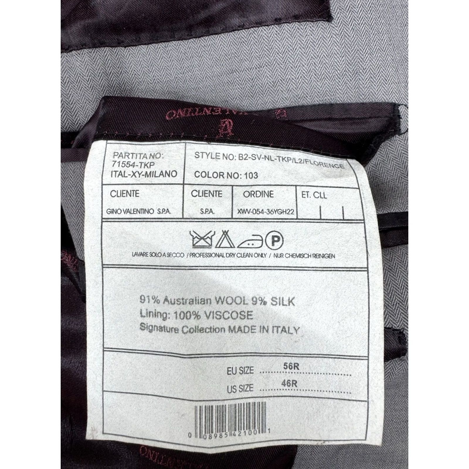 Valentino Gino Valentino Zegna Suit Gray Herringbone Silk Wool 2 Piece Mens 46R Regular Notch Lapel 2-Button Front Classic Linen? Size 46R - 6 Thumbnail