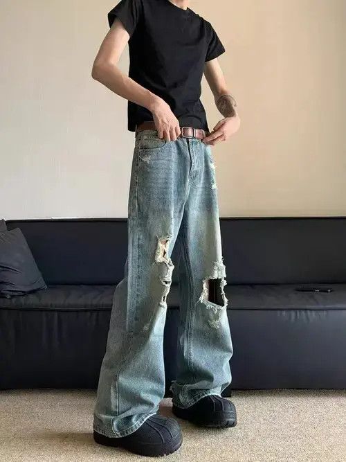 Jean High street vintage ripped and blasted straight baggy jeans Size US 34 / EU 50 - 2 Thumbnail