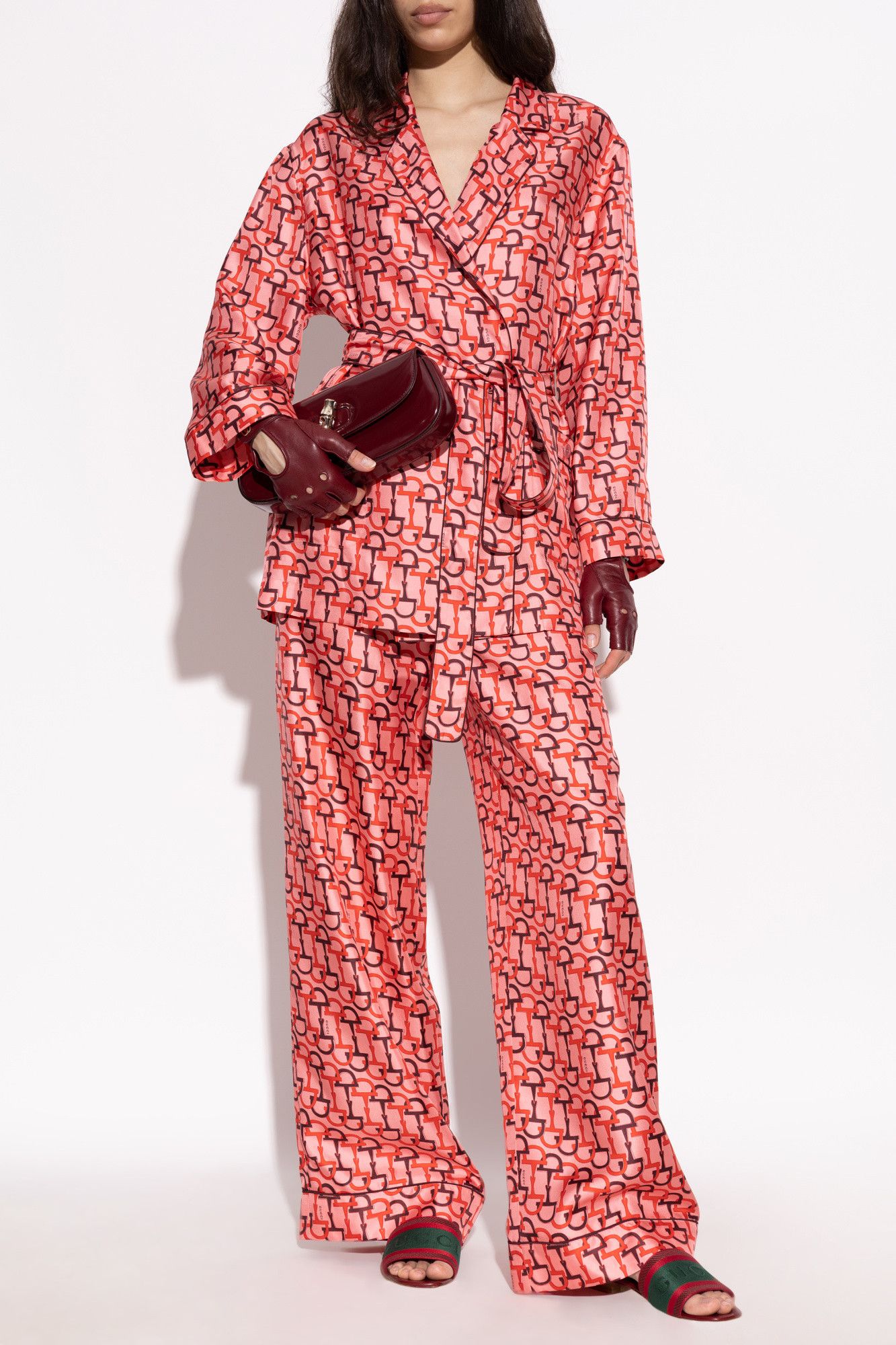 Gucci o1la5ras0526 Printed Silk Pants in Pink Size 26" / US 2 / IT 38 - 2 Thumbnail