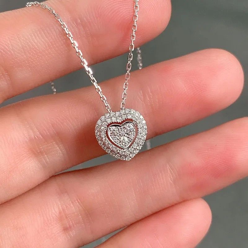 Other Sparkling Heart Pendant Necklace with Double Halo Size ONE SIZE - 3 Thumbnail