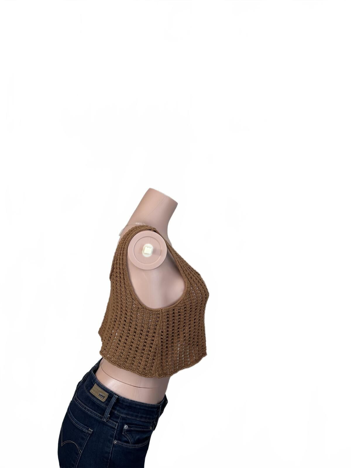 Other Boho Festival Crochet Knit Sleeveless Crop Top Beige. Small Size S / US 4 / IT 40 - 8 Thumbnail