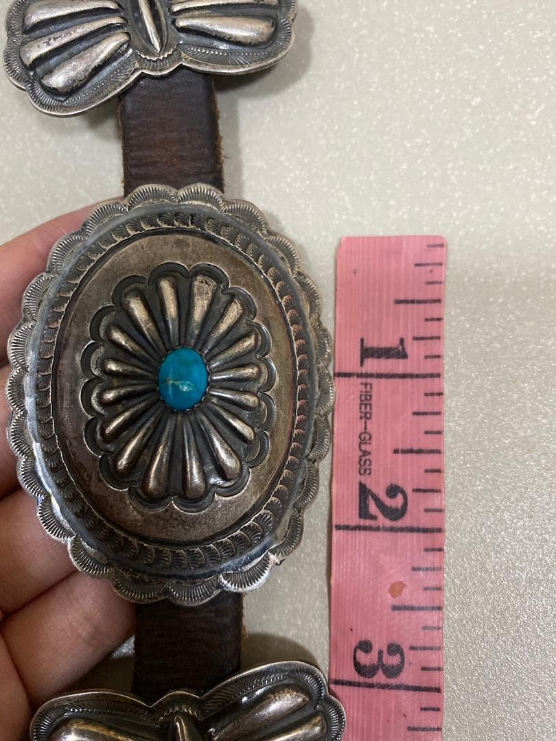 Sterling Silver Signed H Morgan Navajo Sterling ,Turquoise Concho Belt Size ONE SIZE - 13 Thumbnail