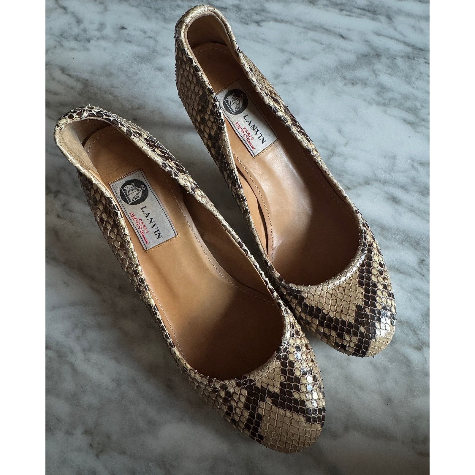 Lanvin Lanvin Real Leather Snakeskin Round Toe Heels Size US 8.5 / IT 38.5 - 1 Thumbnail