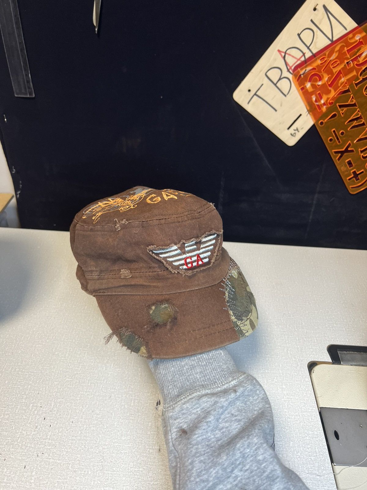 Other 🧢 Custom Distressed GA Military Cap Size ONE SIZE - 3 Thumbnail