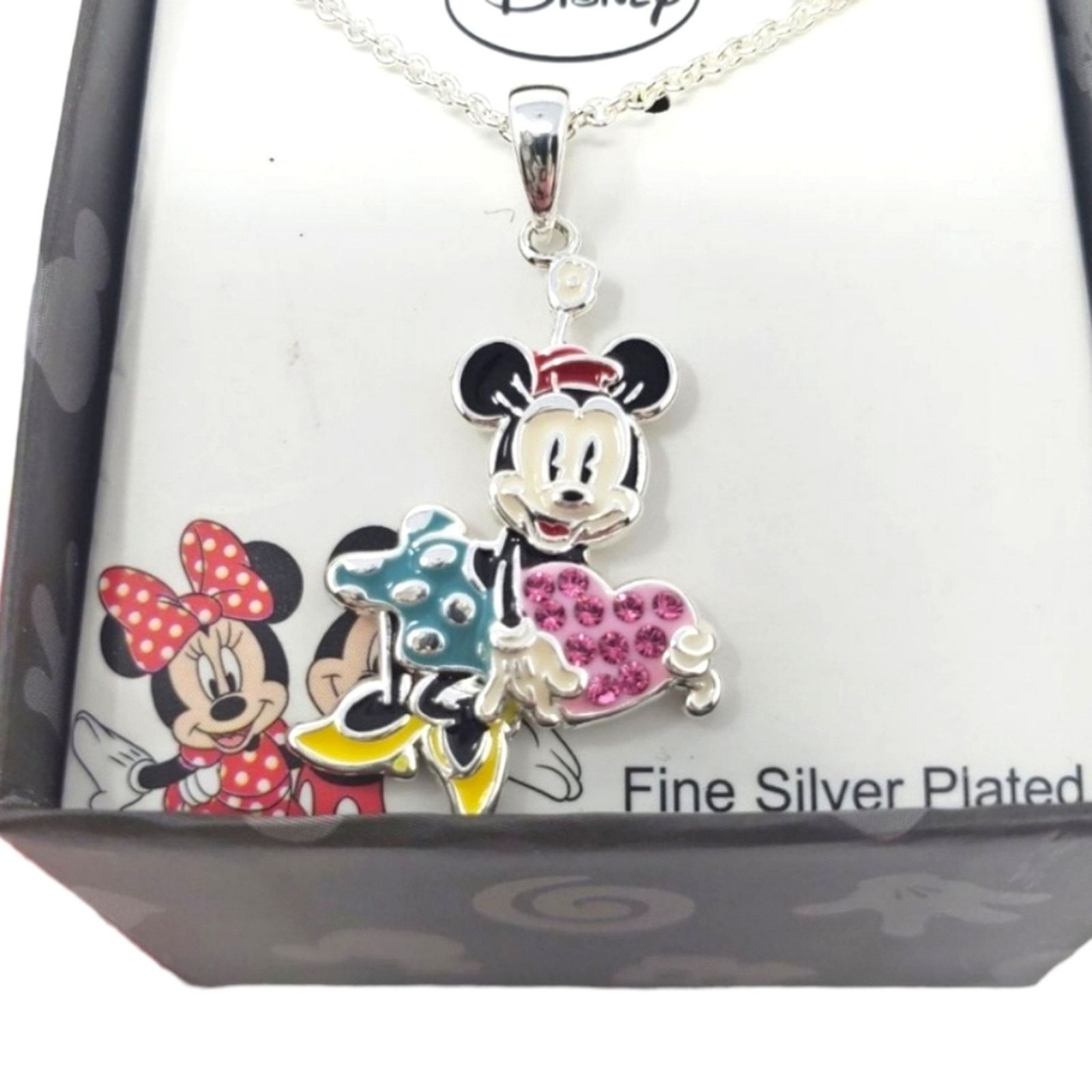 Disney Minnie Mouse Fine Silver Plated Enamel Necklace in Blue, Women's