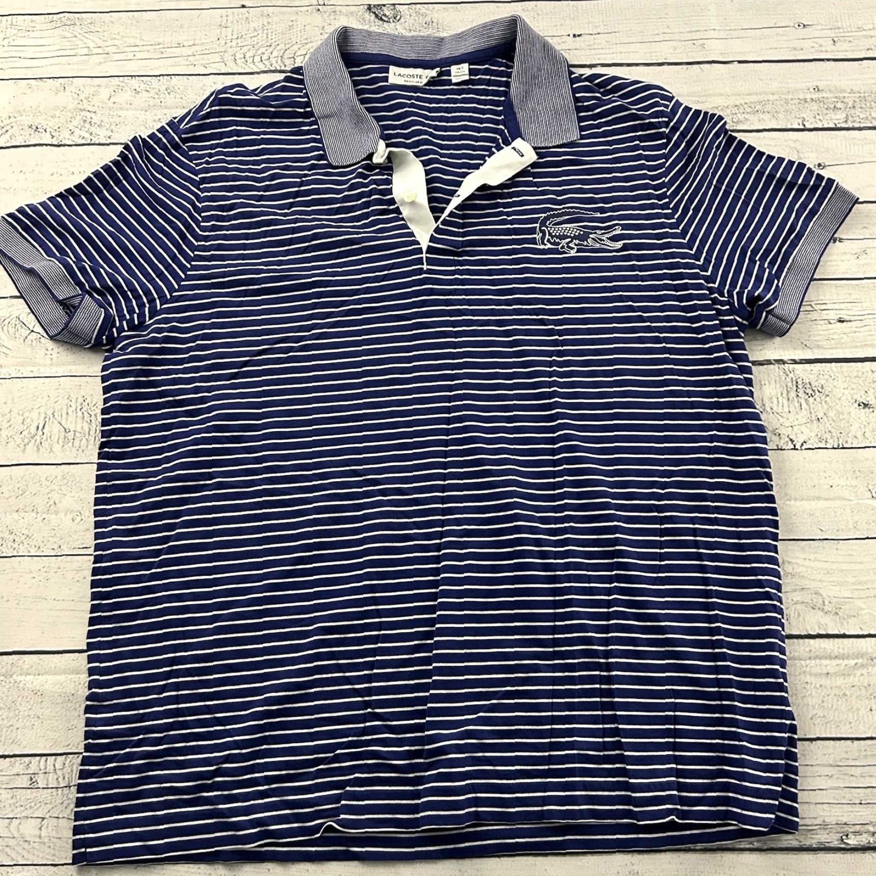 Lacoste Lacoste Striped Polo Shirt Mens XXL Regular Fit Short Sleeve Blue White Logo Polo Shirt Size US XXL / EU 58 / 5 - 2 Thumbnail