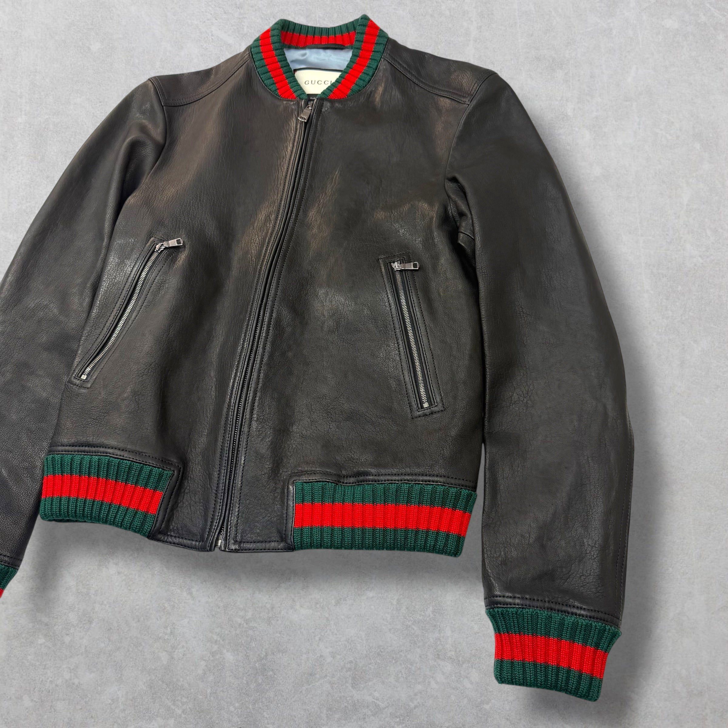 Gucci Gucci Web Trim Leather Bomber 46 (M) Size US M / EU 48-50 / 2 - 4 Thumbnail