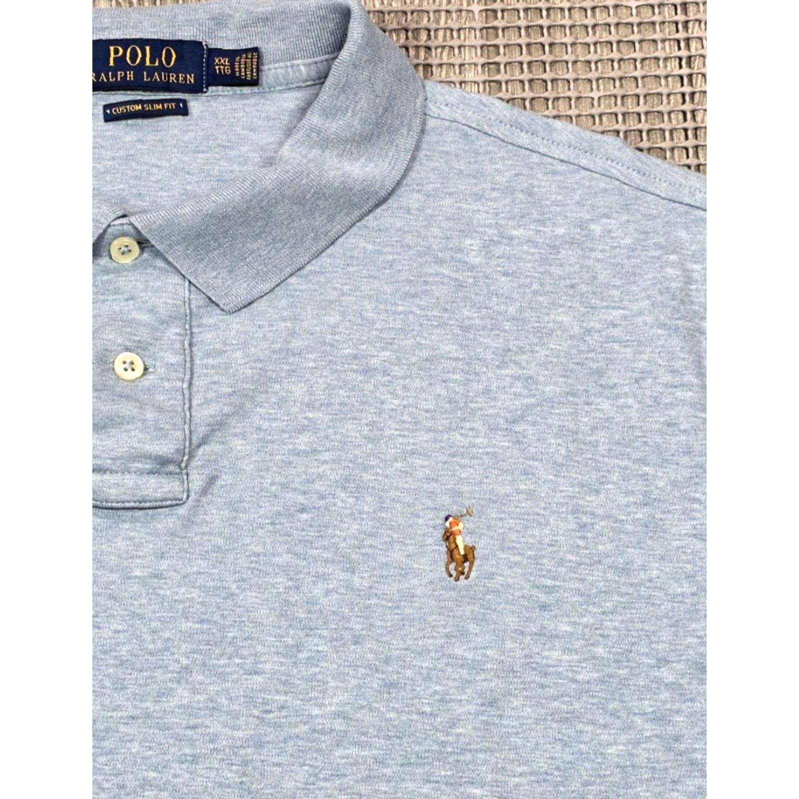 Polo Ralph Lauren VINTAGE Polo Ralph Lauren Polo Shirt Mens 2XL Heather Blue Short Sleeve Solid Blue Pony Polo Shirt Mens 2XL Size US XXL / EU 58 / 5 - 3 Thumbnail