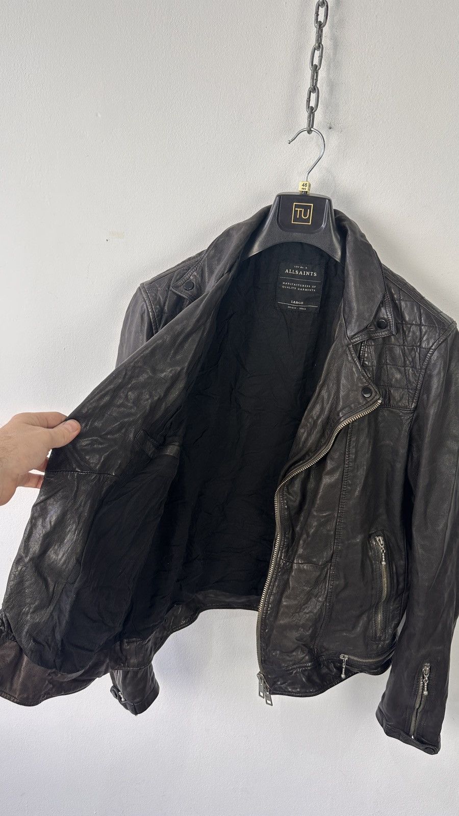 Allsaints AllSaints Conroy Men Leather Biker Jacket Quilted Double Zip Size US L / EU 52-54 / 3 - 20 Thumbnail