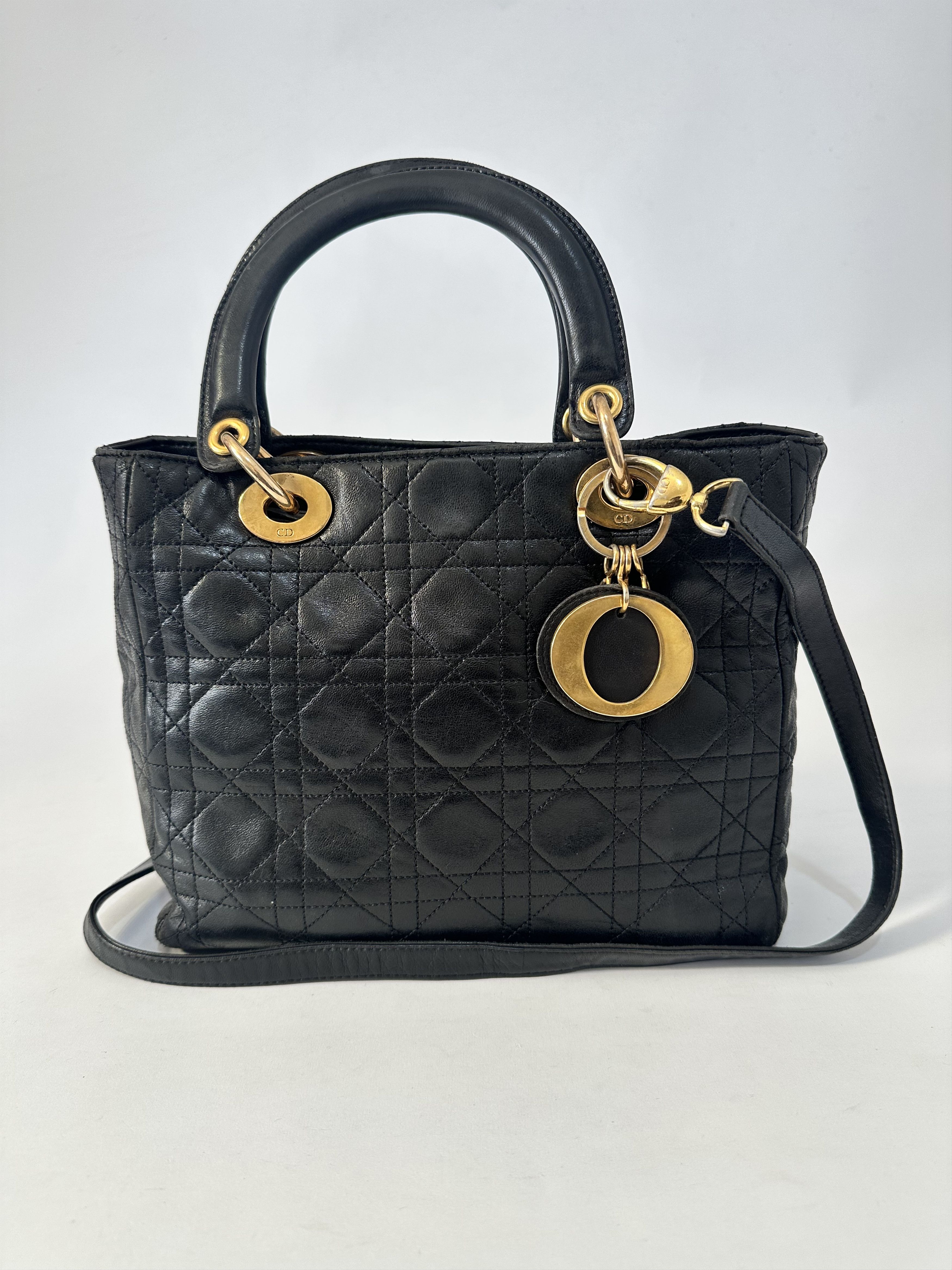 Dior Vintage Dior Black Cannage Leather Medium Lady Dior Tote Size ONE SIZE - 1 Thumbnail