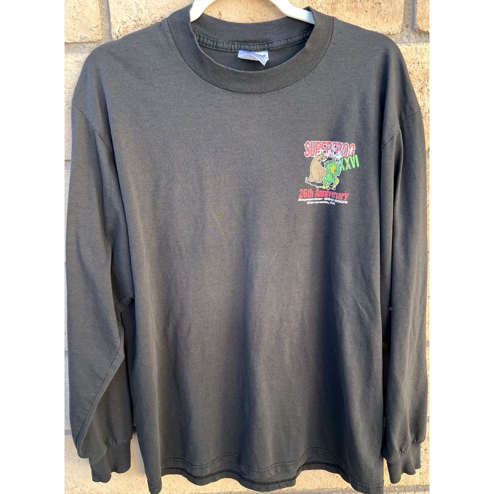 Jerzees VINTAGE Superfrog XVII Triathlon Shirt Mens Large Black 2004 Jerzees Distressed Long Sleeve Graphic Tee Size US L / EU 52-54 / 3 - 3 Thumbnail
