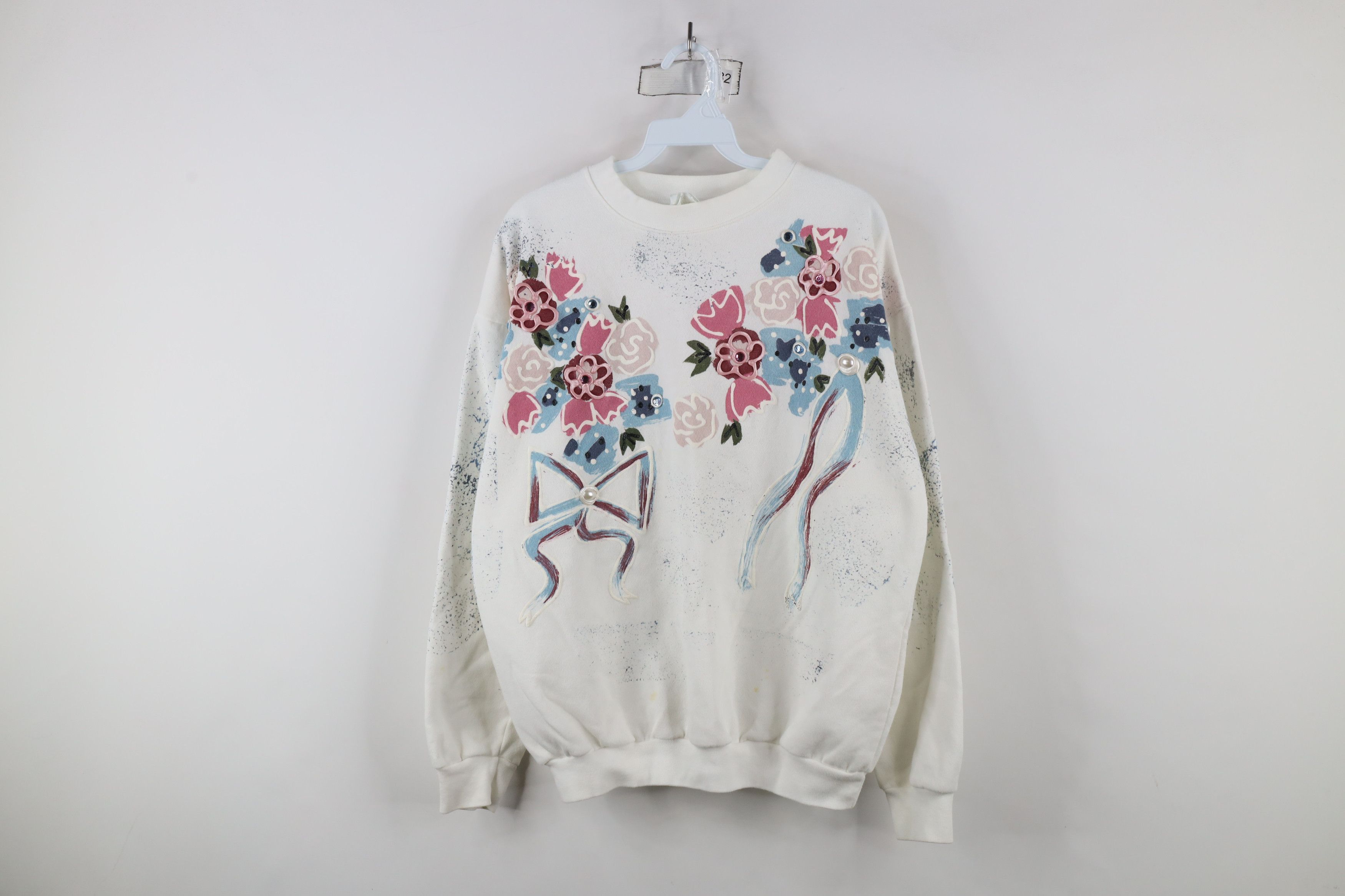 Vintage Vintage 90s Streetwear Flower Puff Paint Sweatshirt USA Size ONE SIZE - 1 Thumbnail