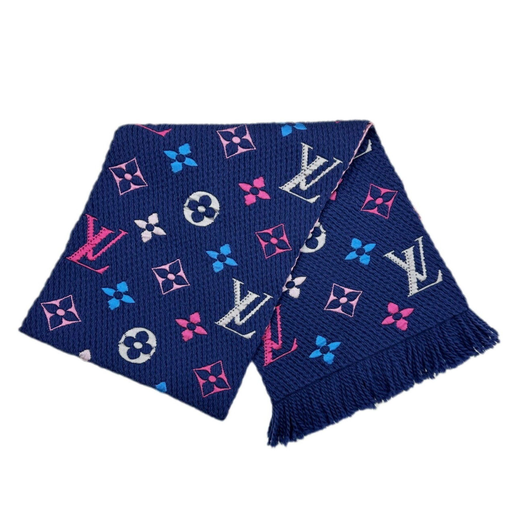 image of Louis Vuitton Echarpe Mania Rainbow Scarf Navy M70899 Gm0138 Men's Women's Monogram Multicolor Blue