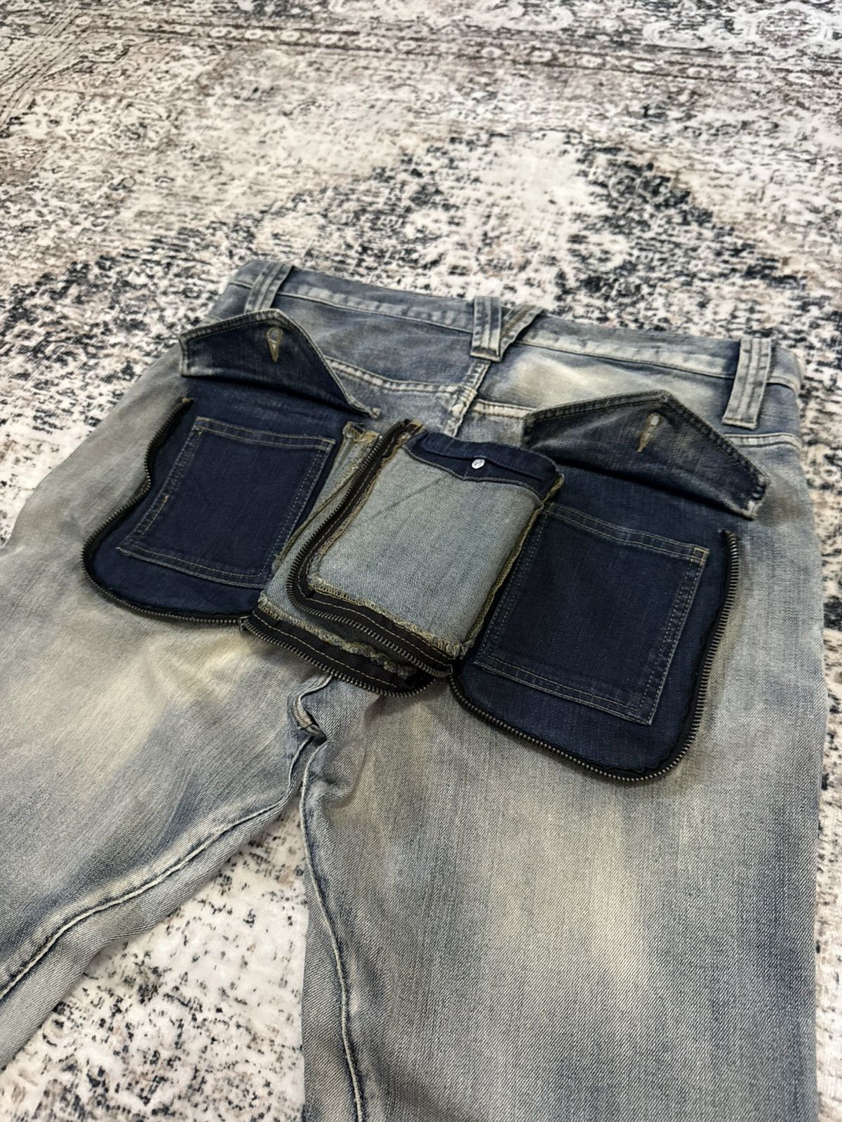 If Six Was Nine 2000s PPFM Japan Panneled Curved Leg Stacked Jeans Size US 33 - 15 Thumbnail