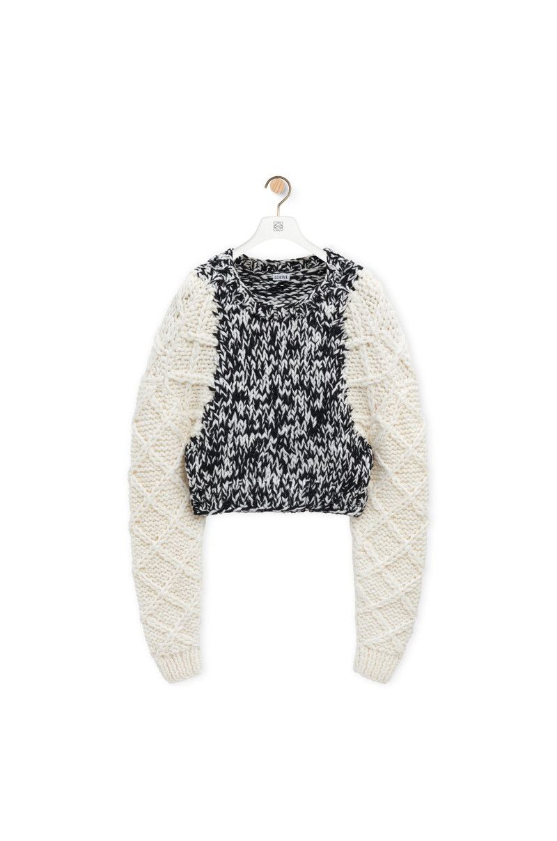 Loewe o1in1g0426 Cropped Cable Sweater in White/Black Size S / US 4 / IT 40 - 1 Thumbnail