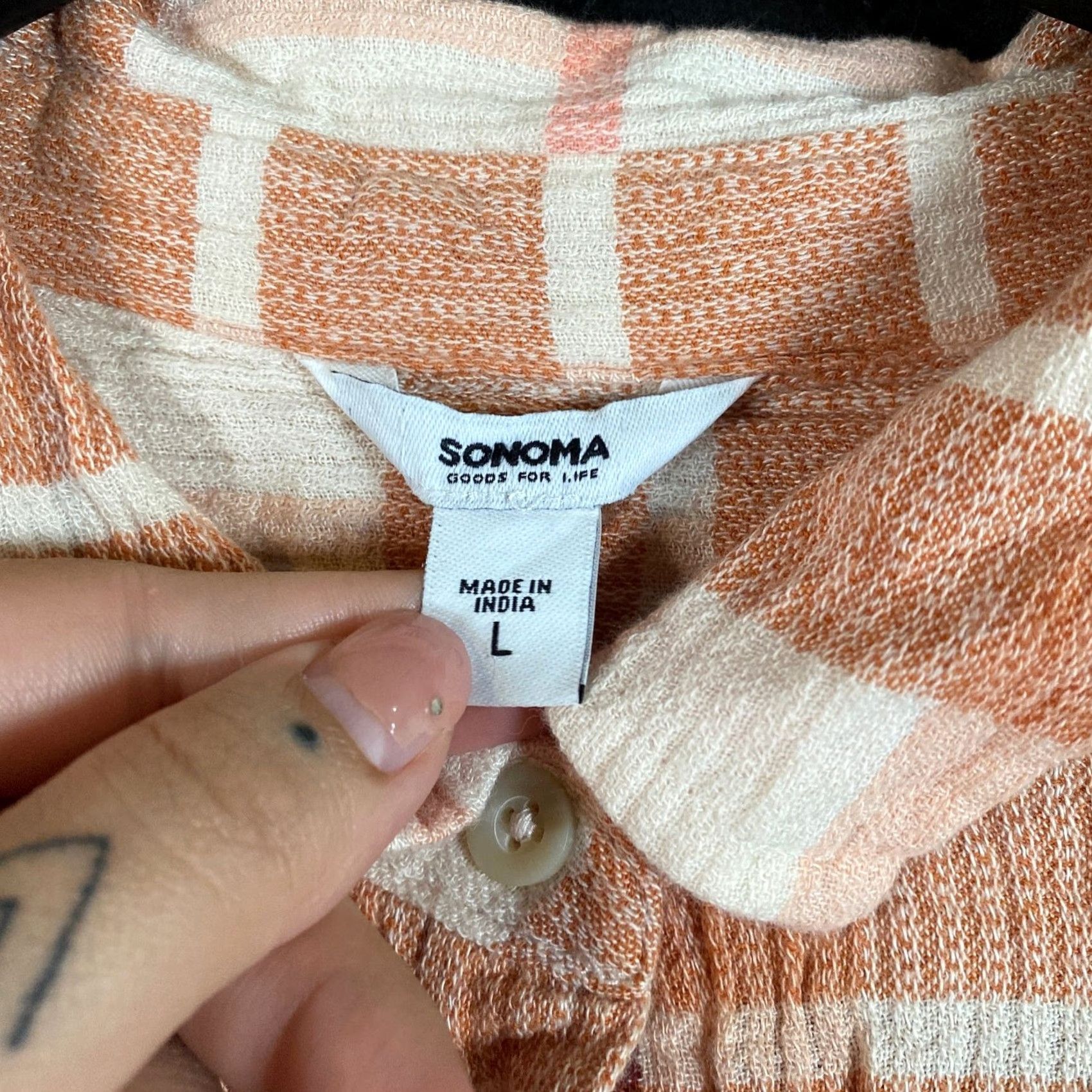 Vintage Sonoma Shirt Orange Tan Plaid Flannel Button-Down Cotton Blend Large Womens Size L / US 10 / IT 46 - 4 Thumbnail