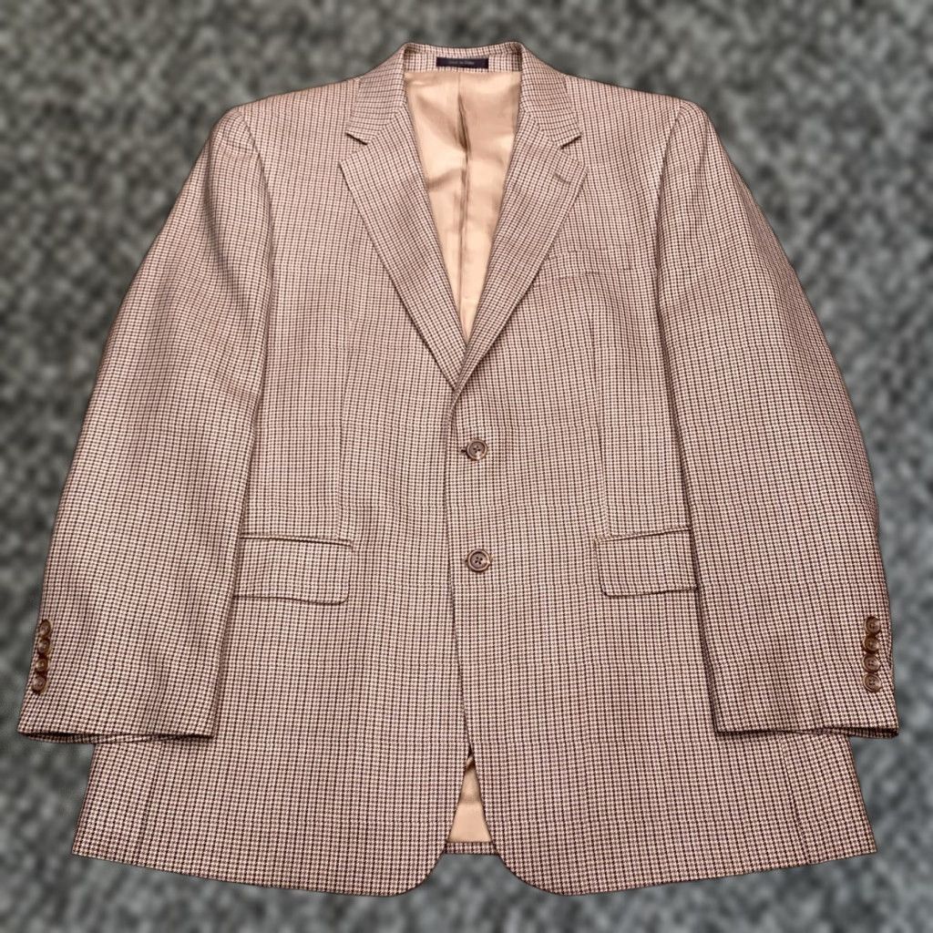Chaps Chaps Sport Coat Mens 42R Tan Silk Wool Houndstooth Plaid Blazer Coat Jacket Size 42R - 1 Thumbnail