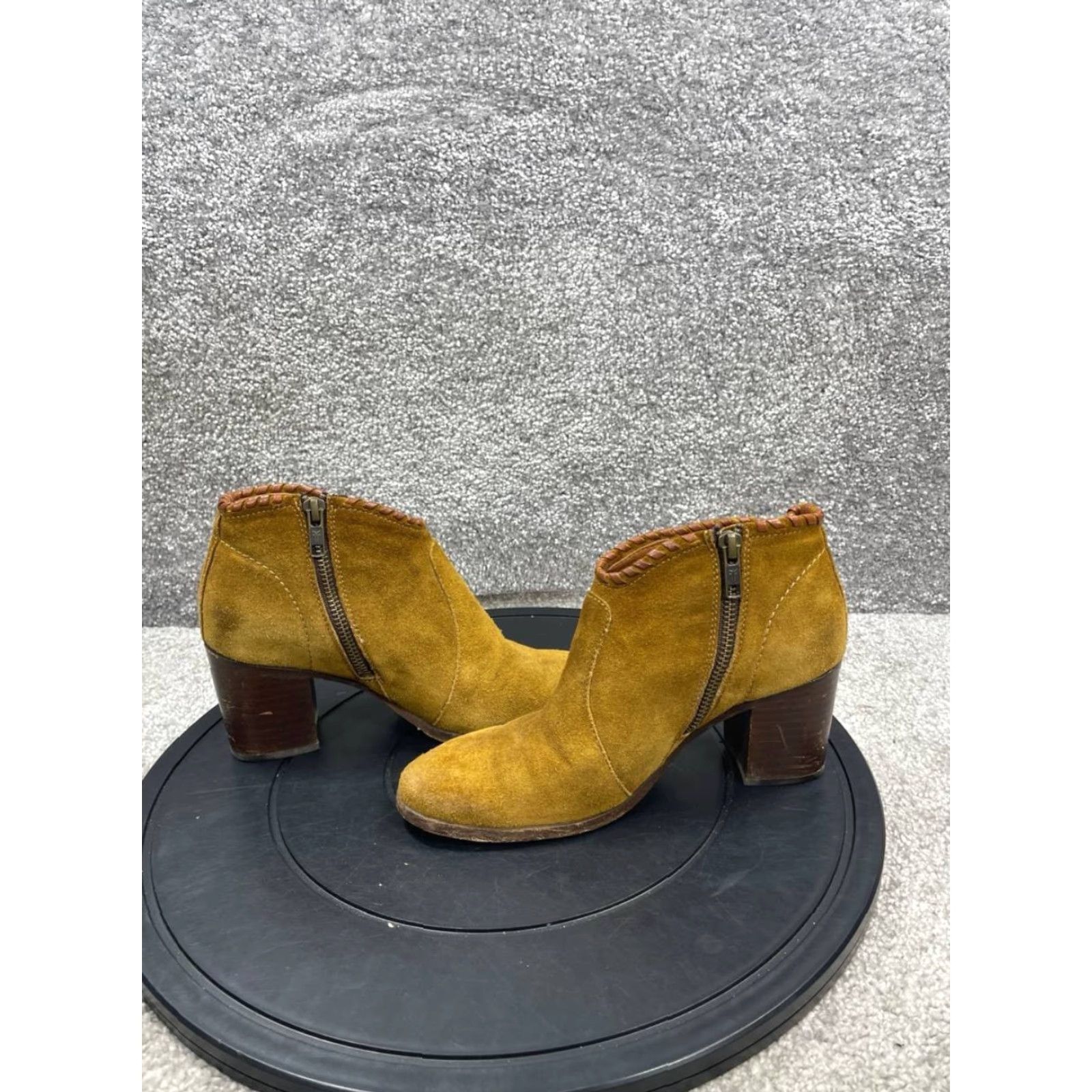 Frye Frye Nora Whipstitch Boots Womens Size 6 B Wheat Suede Side Zip Bootie Casual Fall Winter Spring Summer Leather Lining Rubber Outsole Block Heel Mens? Size US 6 / IT 36 - 7 Thumbnail