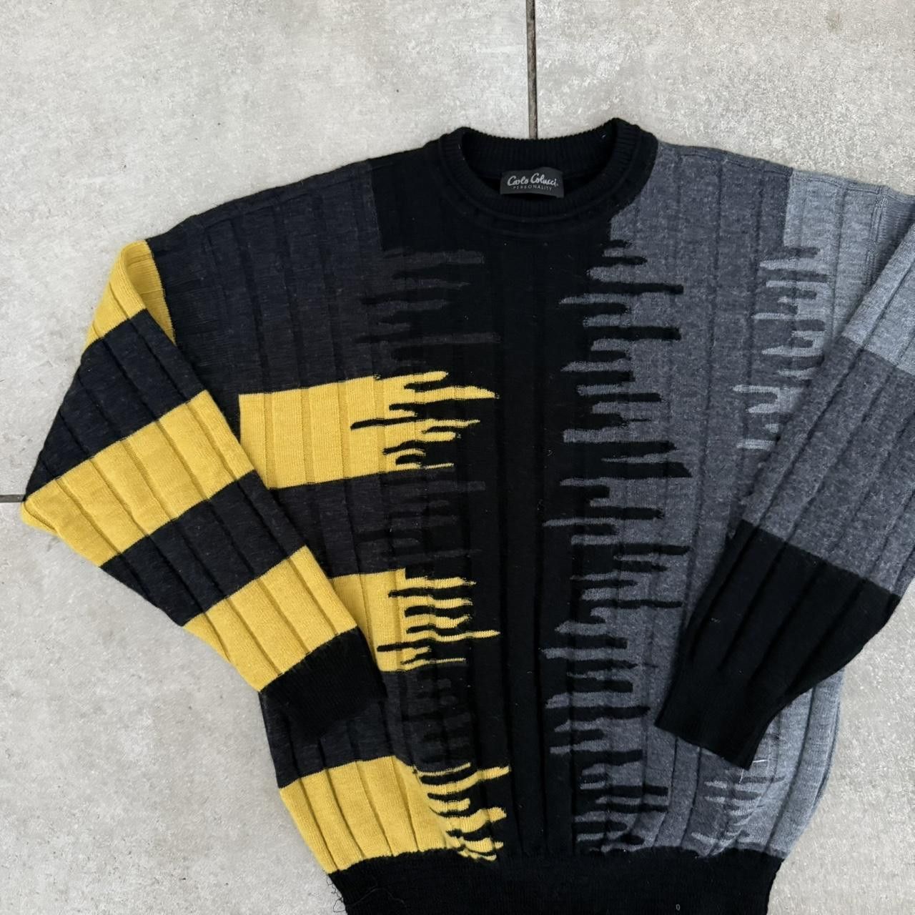 Carlo Colucci Carlo Colucci Grey and Yellow Wool Sweater Coogi Style Size US L / EU 52-54 / 3 - 3 Thumbnail