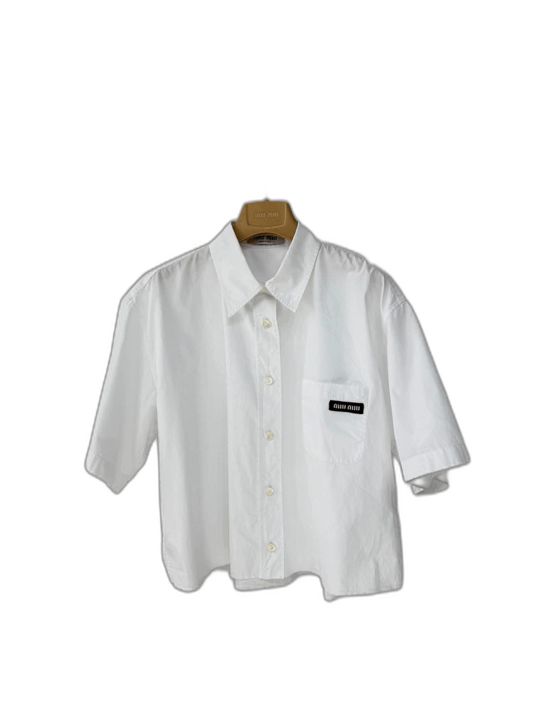 Miu Miu Miu Miu Academy Style Logo Short Sleeve Shirt Size L / US 10 / IT 46 - 1 Thumbnail