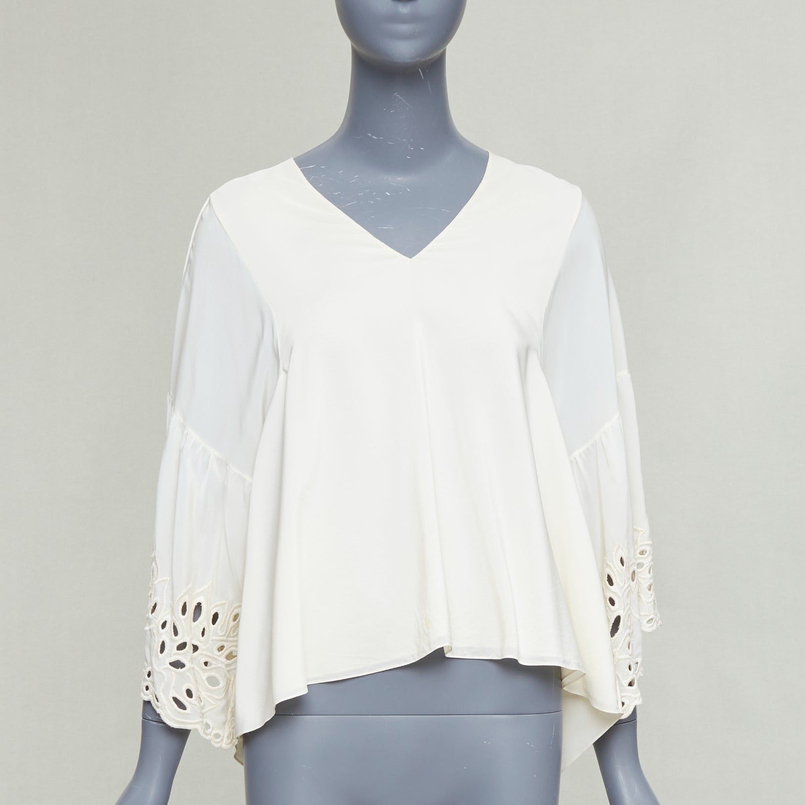 Chloe CHLOE milk cream 100% silk cotton lace eyelet trim peasant blouse FR34 XS Size XS / US 0-2 / IT 36-38 - 1 Thumbnail