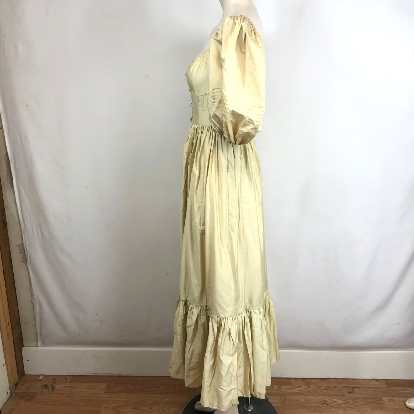 Vintage BEULAH Puff Sleeve Button Front Maxi Dress Beige Yellow Size L Women Summer Casual Party/Cocktail Size L / US 10 / IT 46 - 6 Thumbnail