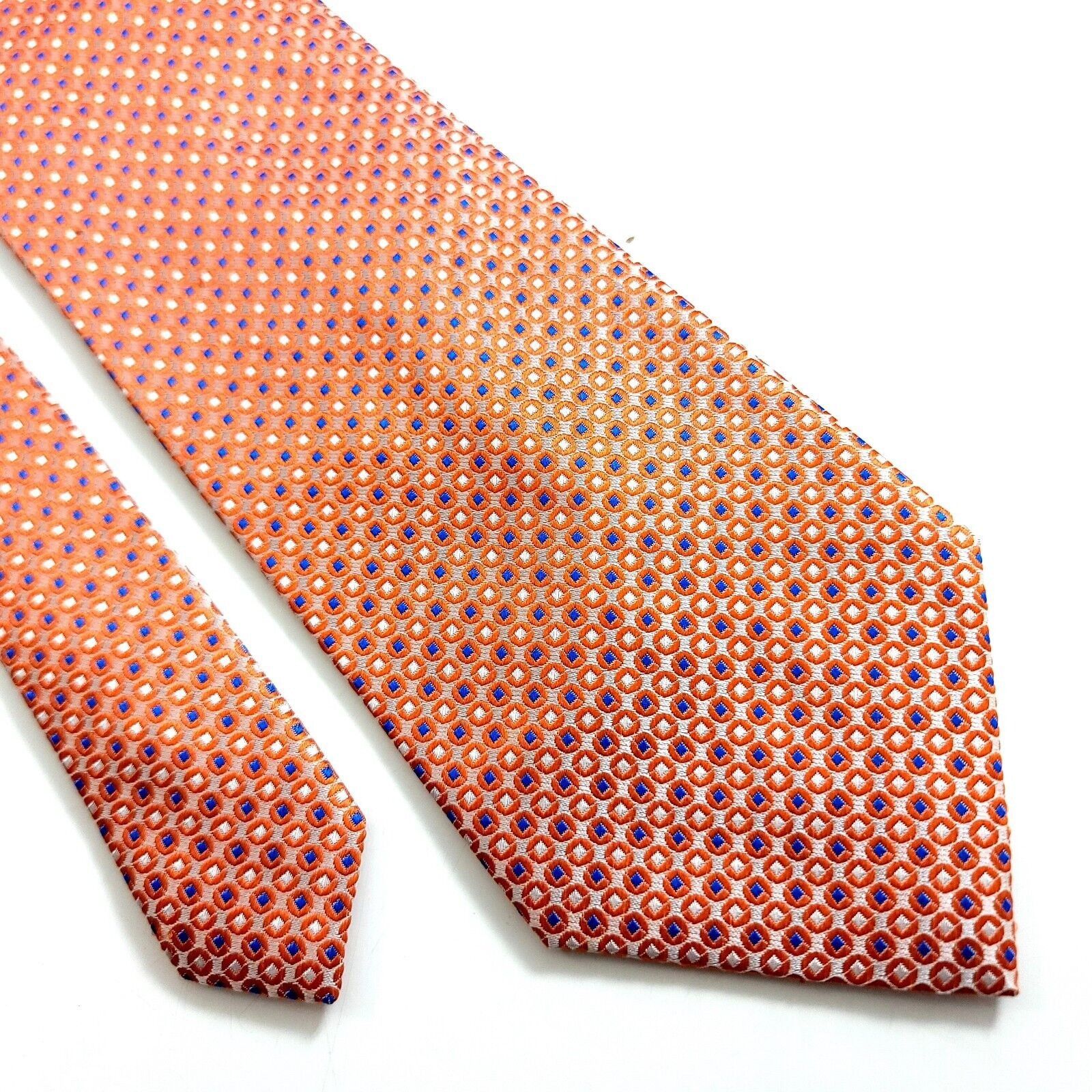 Designer Belisi Woven Orange Blue Geometric Wide Silk Tie Size ONE SIZE - 1 Thumbnail