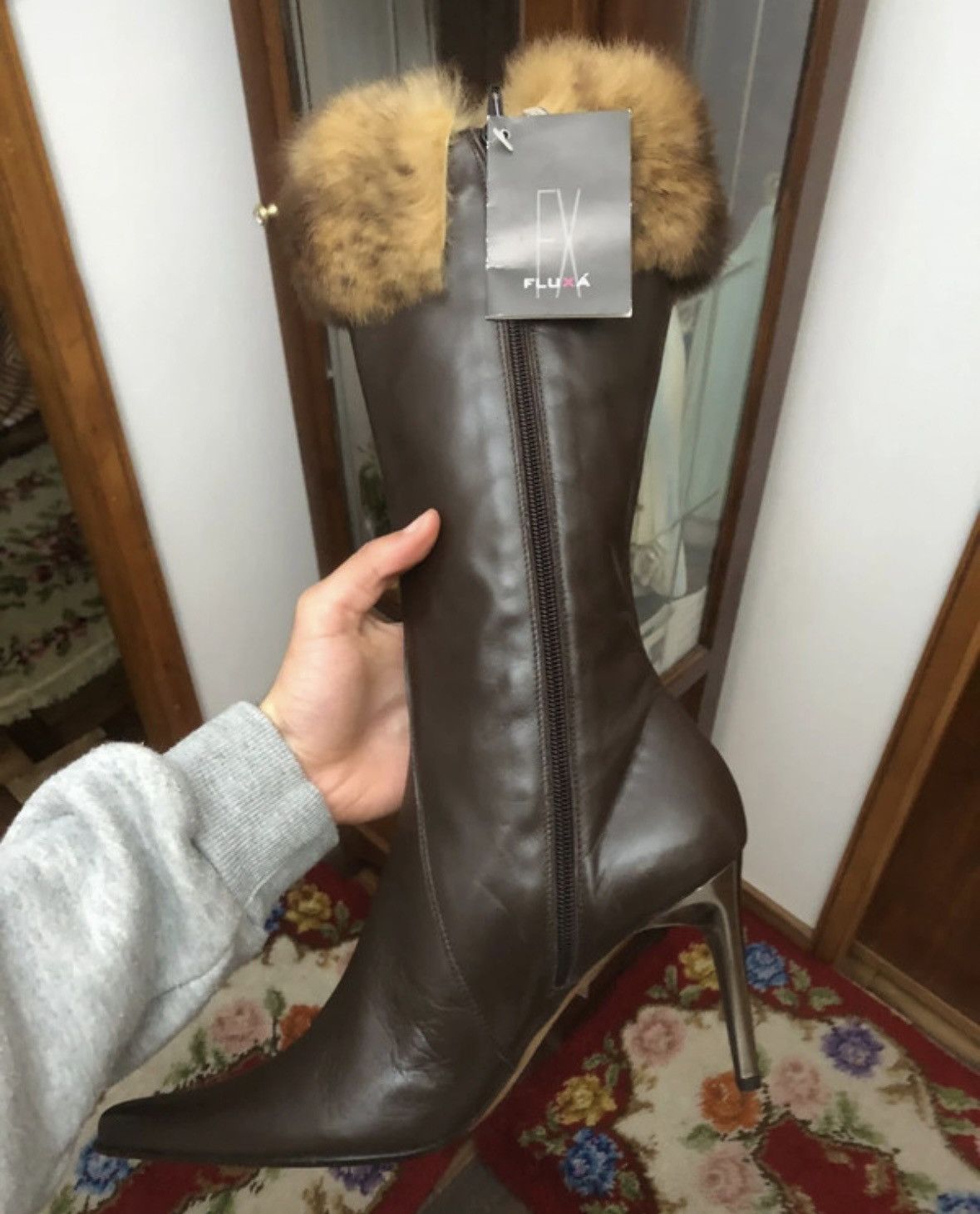 Other Fluxá brown fur leather boots 38 Size US 7 / IT 37 - 2 Thumbnail