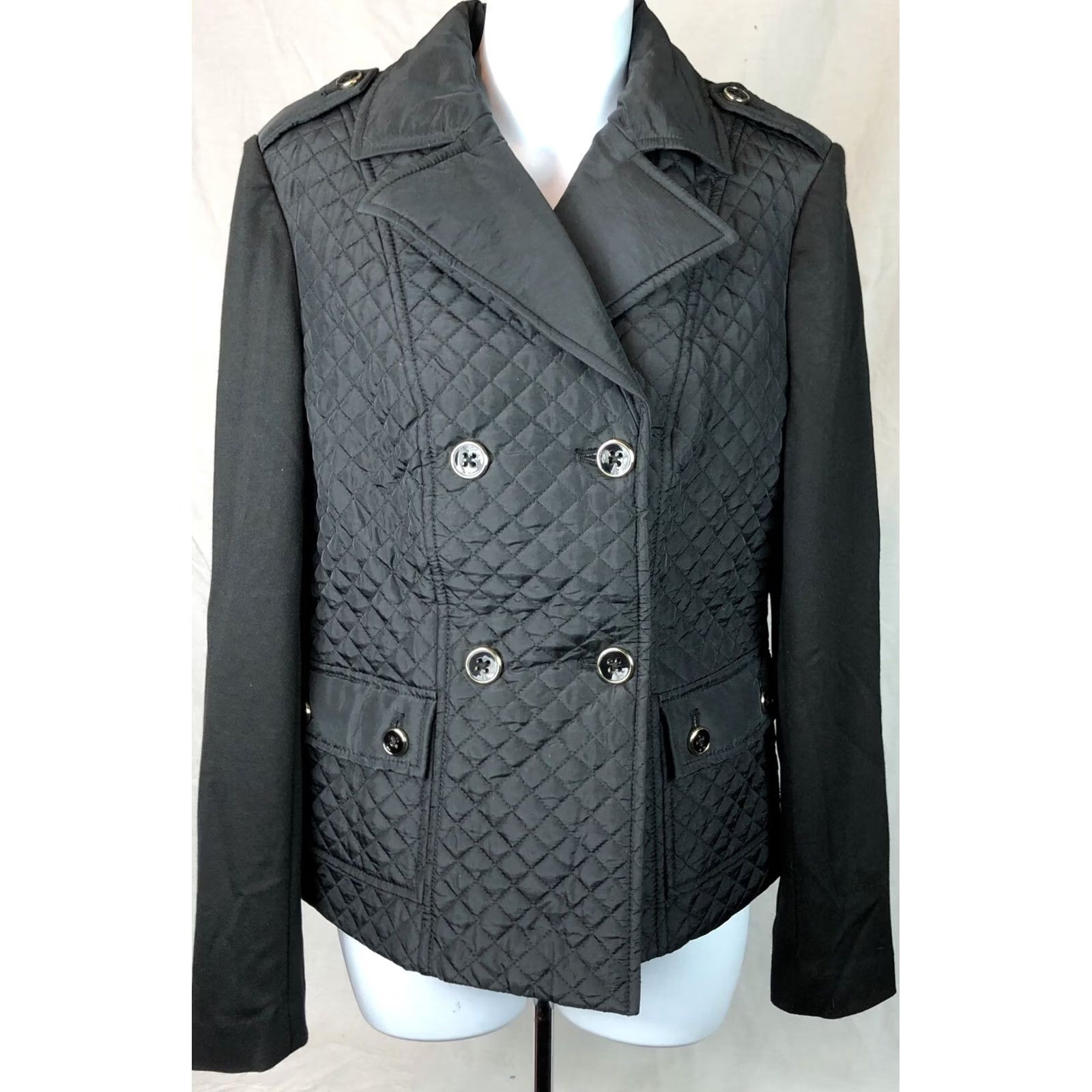 Jones New York Jones NY Jacket S Blk Quilted Puffer Winter Double Button Notch Collar Outdoor Size S / US 4 / IT 40 - 7 Thumbnail