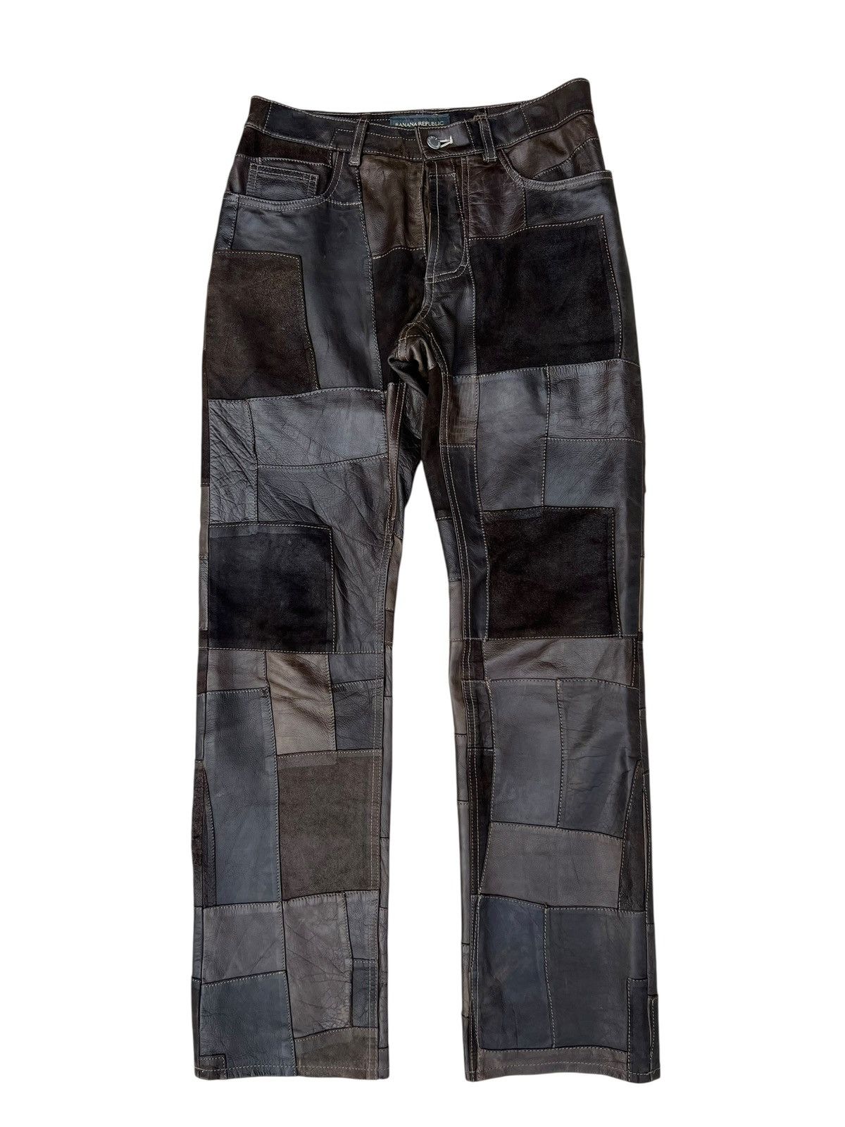 Vintage 90s Banana Republic Patina Leather Patchwork Jeans