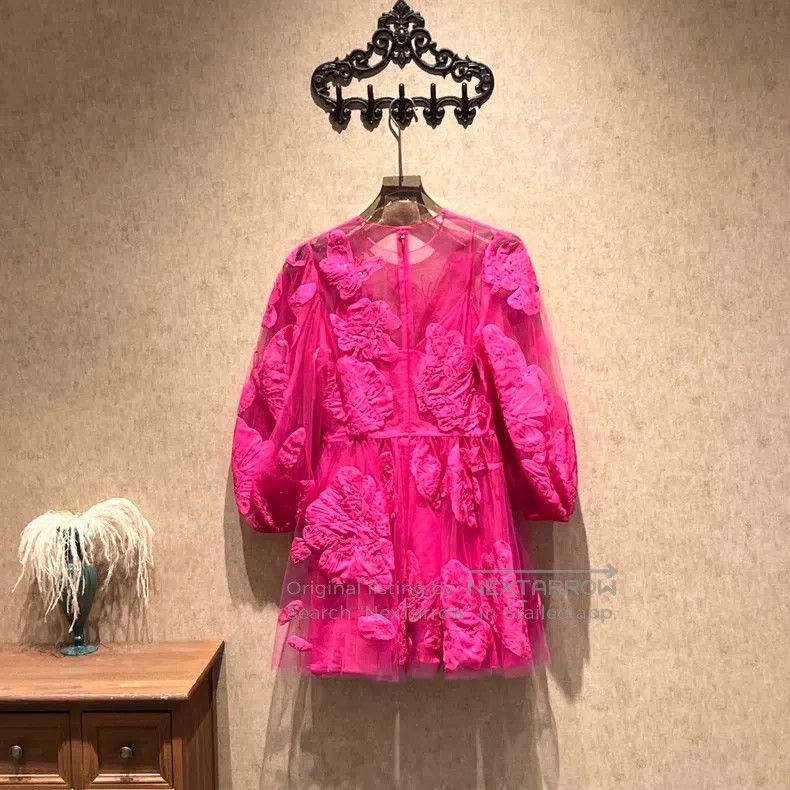 Valentino Valentino Magenta lace floral butterfly dress Size S / US 4 / IT 40 - 2 Thumbnail