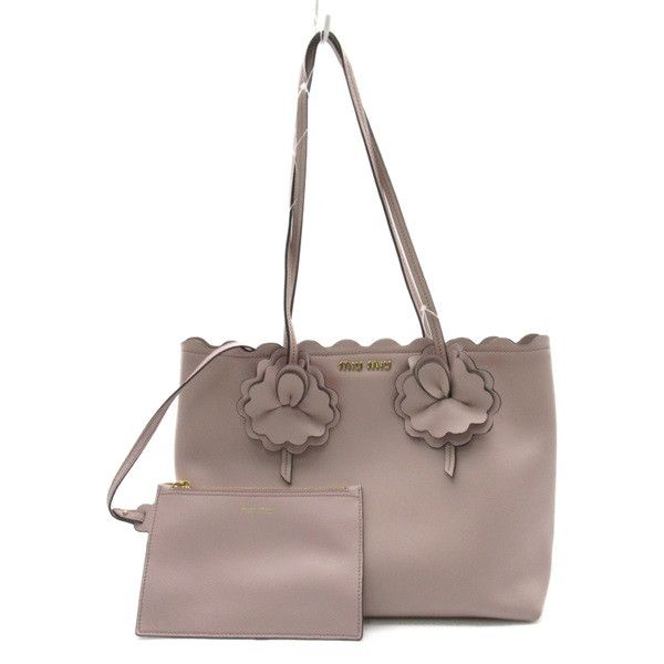 image of Miu Miu Flower Handle Shopping Tote in Pink, Women's