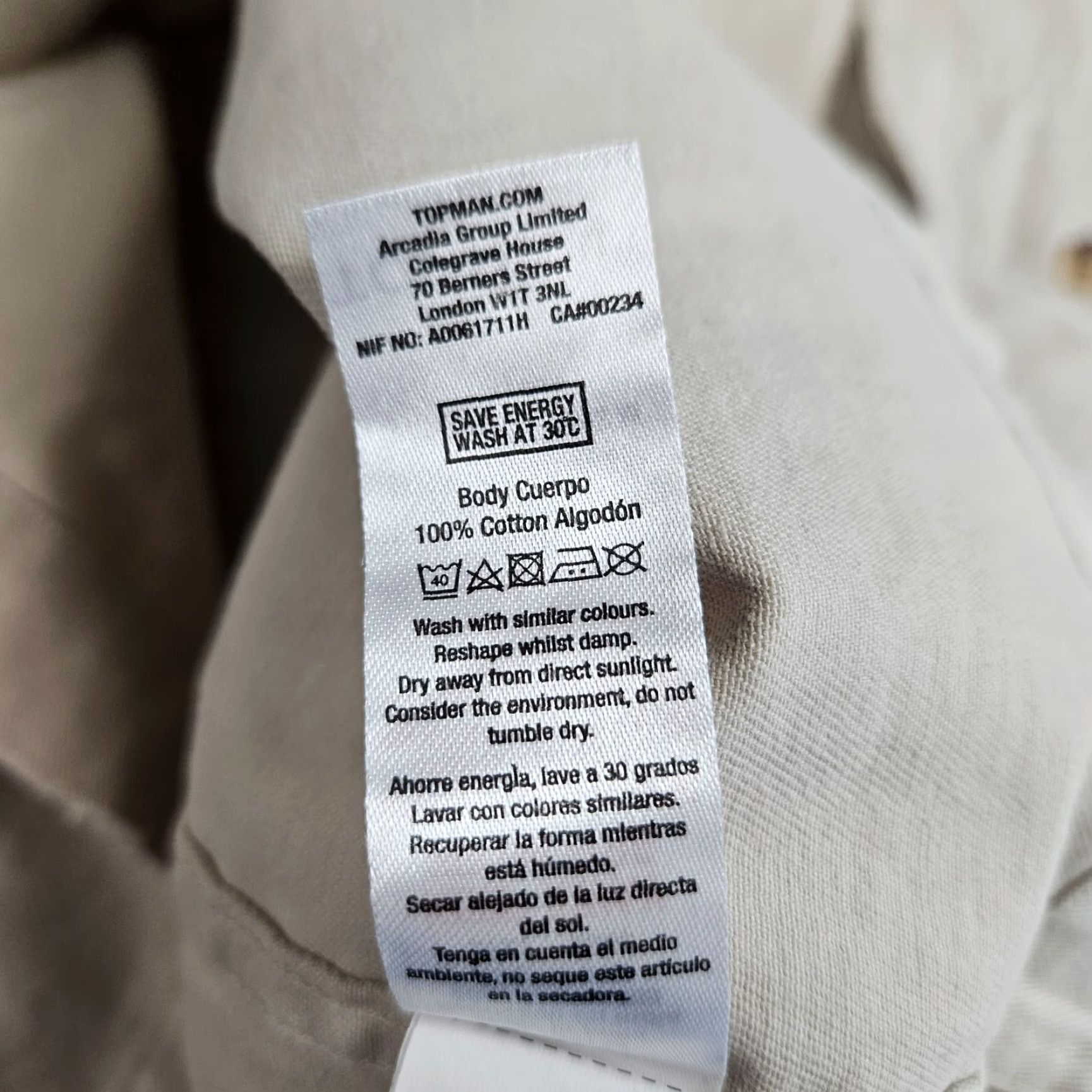 Topman Topman Mens Button Front Shirt Sz M Beige Cotton Distressed Solid Short Sleeve Modern Size US M / EU 48-50 / 2 - 5 Thumbnail