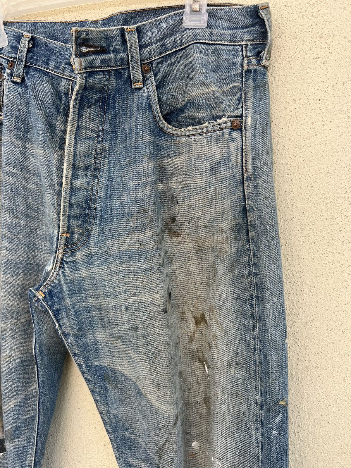 Levi's Vintage Clothing Dirty Mud 2005 LVC Levi’s 501 Big E Rip Denim Selvedge Jeans Size US 35 - 11 Thumbnail