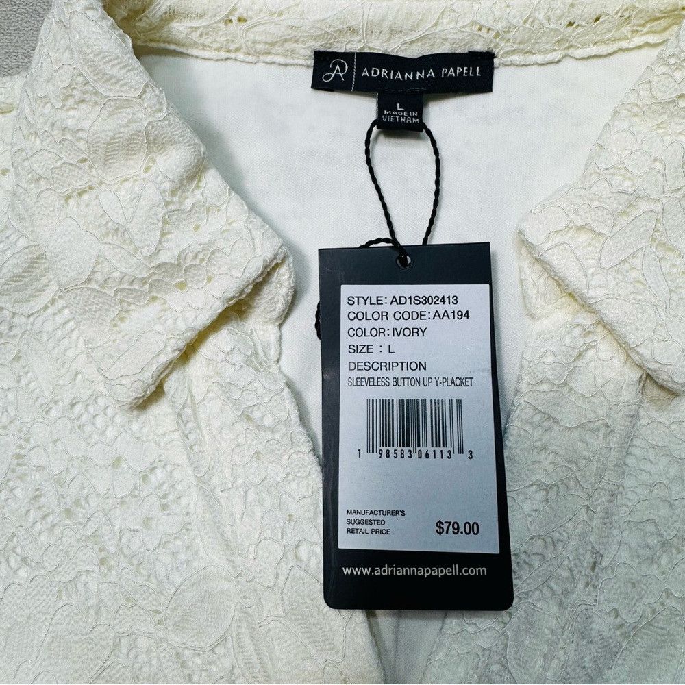 Adrianna Papell NWT New $79 Adrianna Papell Lace Sleeveless Collar Ivory Bl Size L / US 10 / IT 46 - 8 Thumbnail