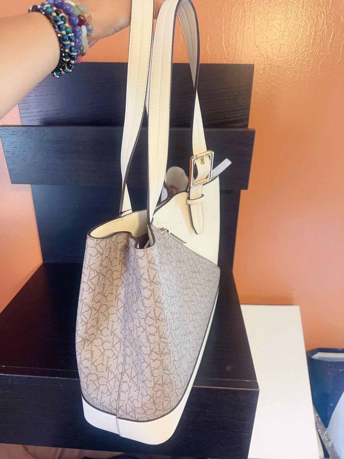 Calvin Klein Calvin Klein Beige Logo Signature Triple Compartment Satchel Size ONE SIZE - 3 Thumbnail