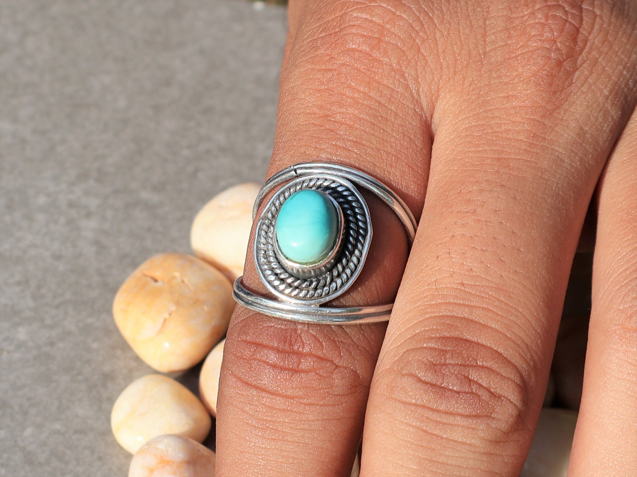 Handmade Natural Turquoise Ring, 925 Silver Handmade Unique Jewelry, Size ONE SIZE - 9 Thumbnail